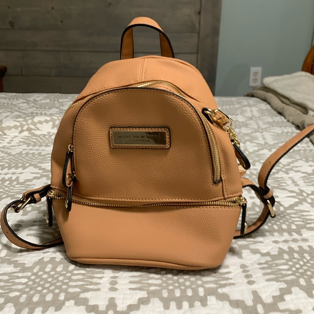 Marc New York by Andrew Marc mini camel leather backpack with gold accents